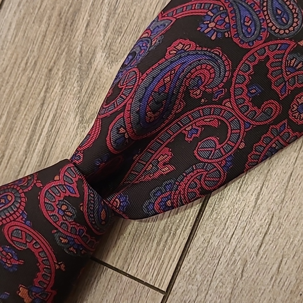 POLO RAPH LAUREN Black Red Paisley‎ USA Hand Made Mens Silk Tie VTG